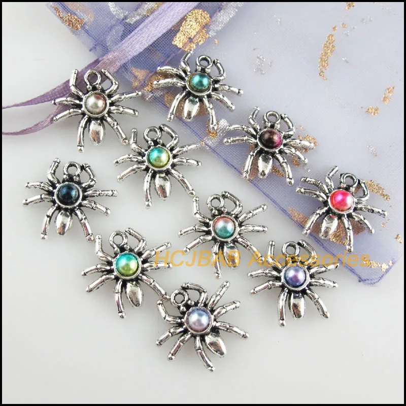 

20 New Spider Charms Mixed Acrylic Animal Pendants Tibetan Silver Tone 17x19mm