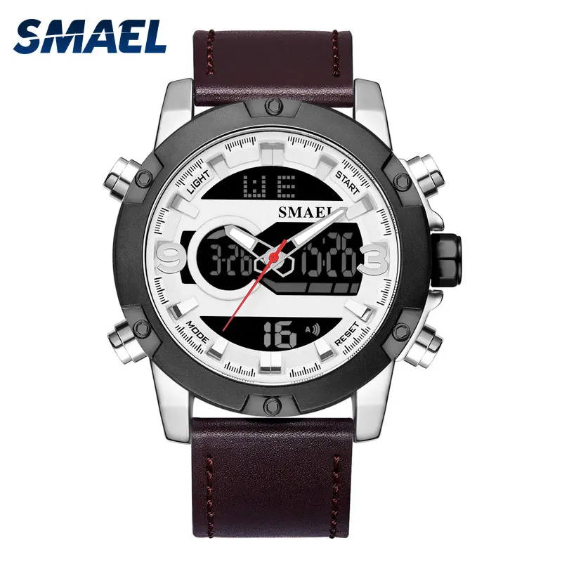 

SMAEL New Stainless Quartz Watches Alloy Men Watch Big Dial Digital Alarm Clock 1320 Quartz Sport Double Display Watches 2019