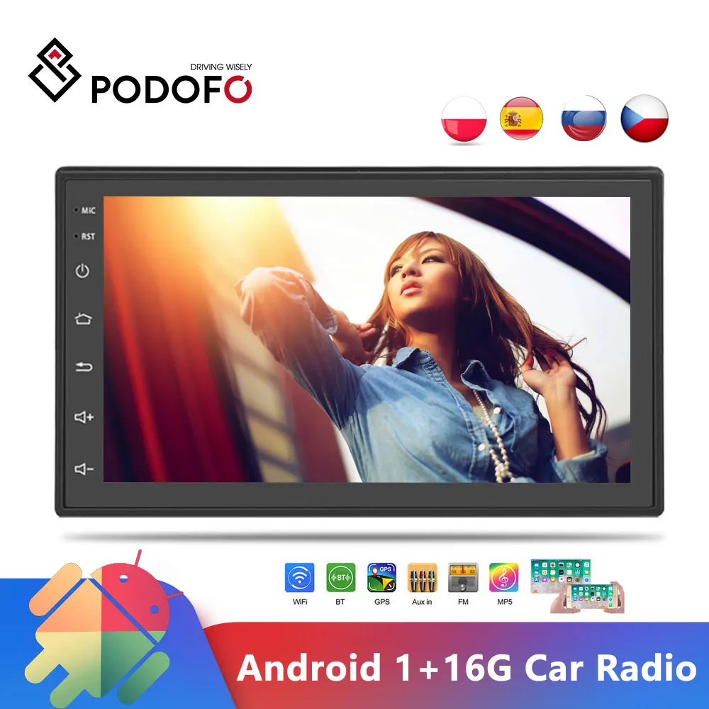 Podofo 2 Din Autoradio Android Universal GPS Navigation Bluetooth Wifi Auto Audio Stereo Auto Multi