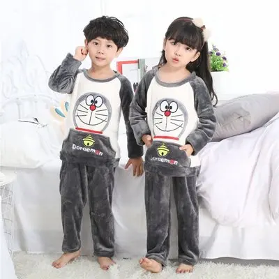 Темно-серый Winter Flannel Kids Pajamas Sets Child Warm Sleepwear Cartoon Animals Print Baby Girls Boys nightwear Children Pajamas - Цвет: Темно-серый