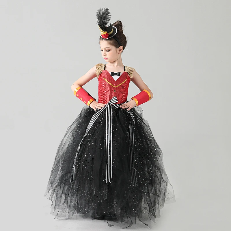 Full Length Sparkly Ringmaster Inspired Girls Tutu Dress Kids Birthday Party Pageant Halloween Costume Girl Circus Fancy Dress (6)