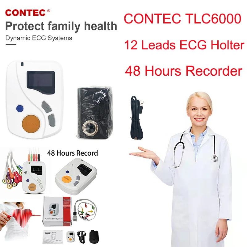 CONTEC TLC6000 Dynamic 12 Leads ECG Holter Systems Recorder 2GB Card Analyzer Software Download Online ecg monitor