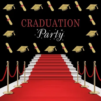 

8x8FT Beautiful Red Carpet Stair Graduation Party Gold Cap Certificate Custom Photo Studio Background Backdrop Vinyl 10x10 10x12