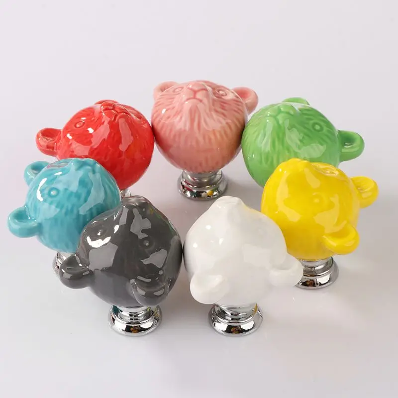 Ceramic Handle Cartoon Colorful Animal Single Hole Handle Wardrobe Cabinet Drawer Wardrobe Shoe Cabinet European Modern Handle