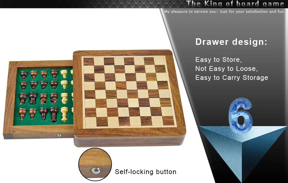 K8356 Solid Wood Mini Chess Portable Non-slip Drawer Pieces Box International Magnetic Chess Exquisite Puzzle Convenient Storage (12)