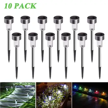 

10pcs Mini Solar LED Garden Lights Stainless Steel Outdoor Solar Power Pathway Lights Yard Driveway Landscape Lights