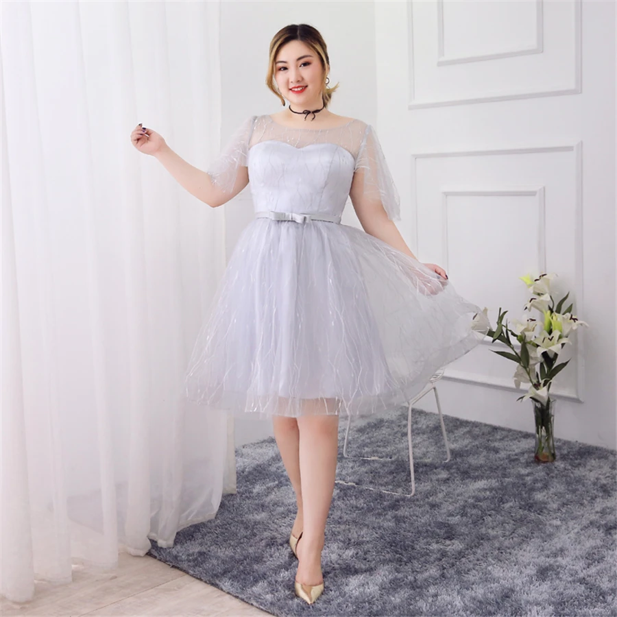 Платье для выпускного вечера с открытой спиной, длина до колена, Vestidos De Gala T266, размера плюс, короткие платья, женские вечерние платья, Ночной светильник, серое ТРАПЕЦИЕВИДНОЕ платье для выпускного вечера