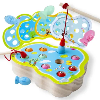 

Toddler Seasons Cards Wooden Angling Combination Cartoon Education Toys Set Early Educational Toys Clip Beads Fishing Puzzles