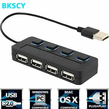 

Bkscy usb hub High Speed 4 Ports USB 2.0 Hub LED USB Hub Splitter With Power on/off Switch For Laptop PC Computer Black/White
