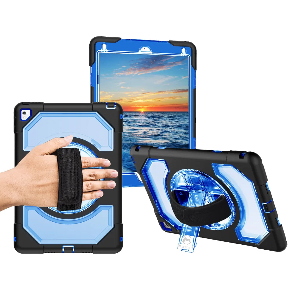 Чехол для планшета для iPad Air 2 Pro 9,7 силиконовый вращающийся защитный чехол с поворотной подставкой ручной ремешок A1673 A1674 A1675 FHL02 - Цвет: Синий
