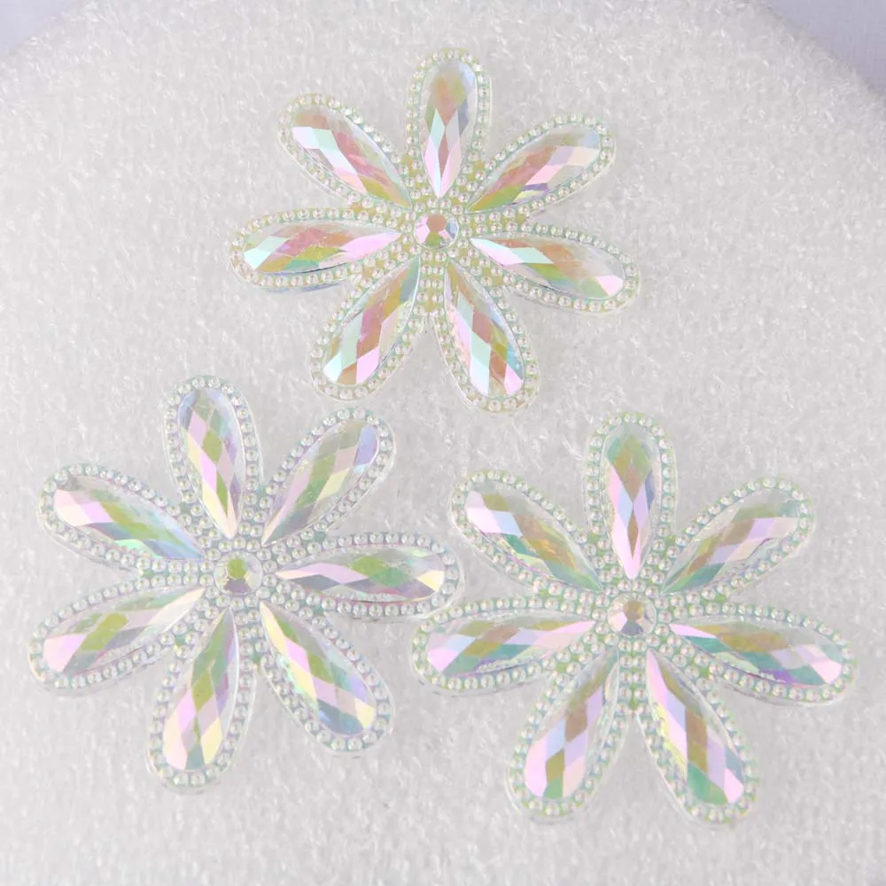 

BOLIAO 10Pcs 46mm Transparent Big Flower Shape AB Color Acryl Flat Back Glue on Bags/Wedding Dress Decoration Craft DIY R274