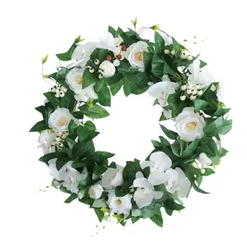 

1pc Garden American style decorative garland Imitation phalaenopsis camellia wreath Wall Hanging Decor Artificial Wreath Pendant