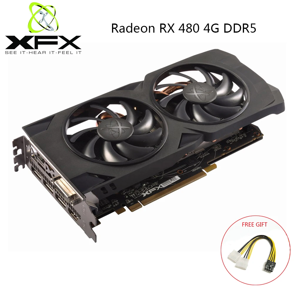 

XFX AMD Radeon RX 480 4GB Video Cards AMD GPU RX480 4GB DDR5 Graphics Card Desktop Gaming PC Gamer Used AMD Radeon Video Card