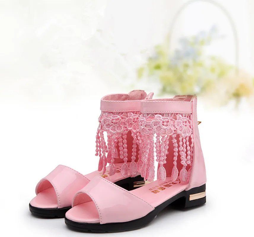 Pink White Black Girls Shoes Kids Girl tassel Princess sandals dancing Party Shoes Kids Shoes 3 4 5 6 7 8 9 10 11 12 13-15Years