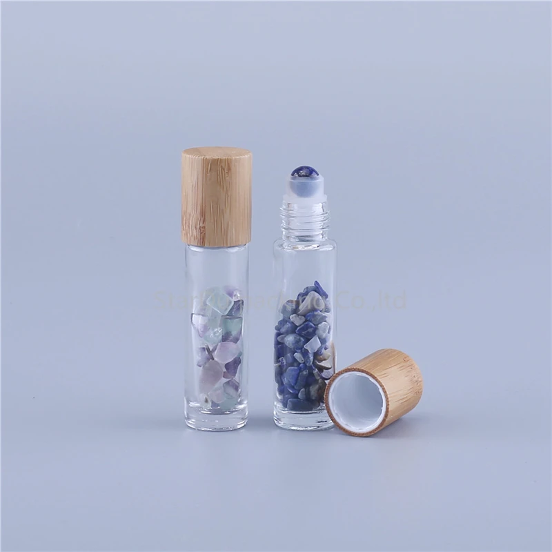 480 шт./лот Refillable10ml прозрачные эфирные массажные стеклянные рулонные бутылки с цветными нефритовыми роликовыми шариками гравия внутри