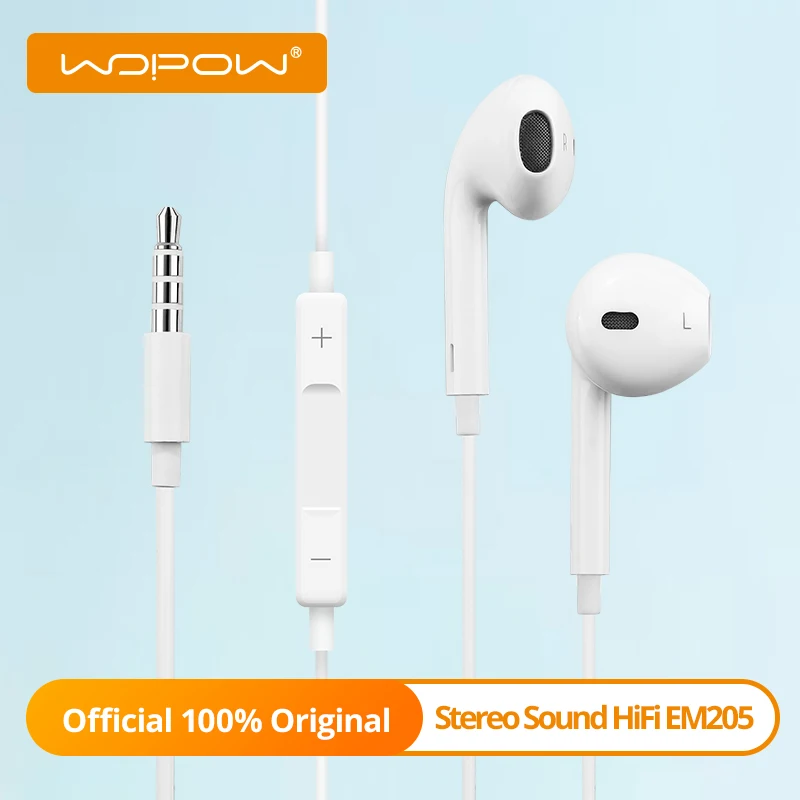 

WOPOW Surround Stereo HiFi Earphone EM205 with 3.5mm Semi In-ear Headset with Mic for iphone Android Stereo Sound Wired Earphone