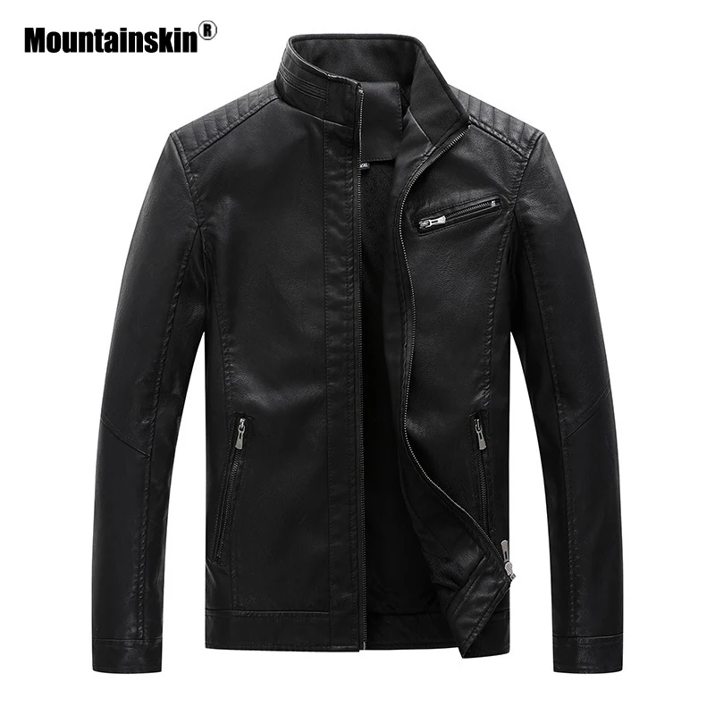 Mountainskin мужские Мотоциклетные Куртки из искусственной кожи, зимняя Осенняя кожаная мужская Модная приталенная куртка, Повседневная брендовая одежда SA782