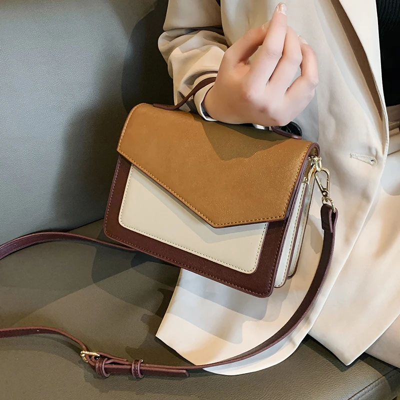 

Contrast Color PU Leather Crossbody Bags For Women 2019 Small Handbags and Purses Lady Totes Female Shoulder Messenger Bag