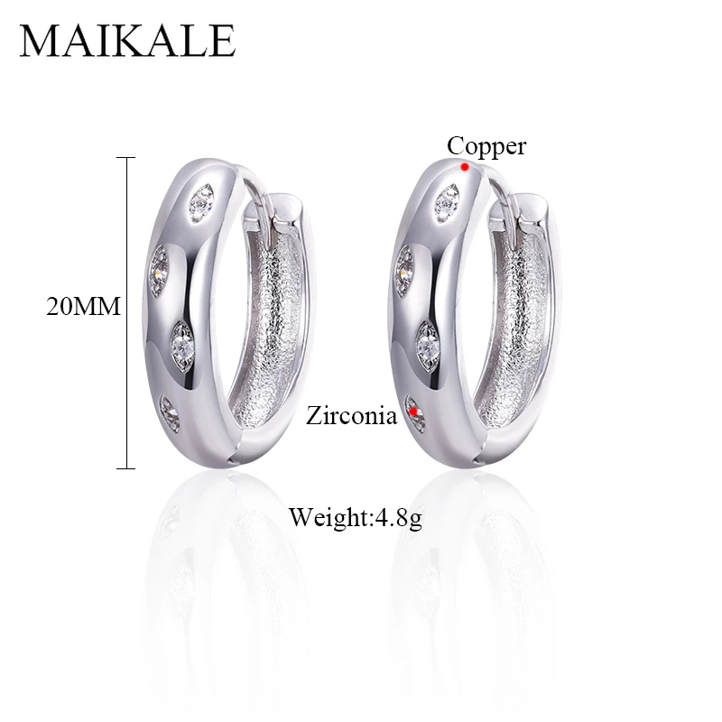 Женские классические круглые серьги MAIKALE, серьги-кольца, инкрустированные фианитом, золотистого/серебристого цвета, ювелирные изделия для подарка