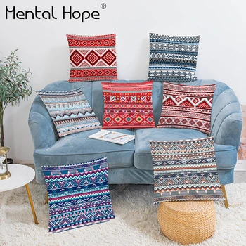

Plaid Striped Printed Plush Cushion Cover Geometric Pattern Decorative Throw Pillow Cover Home Decor Square Pillowcase for Sofa