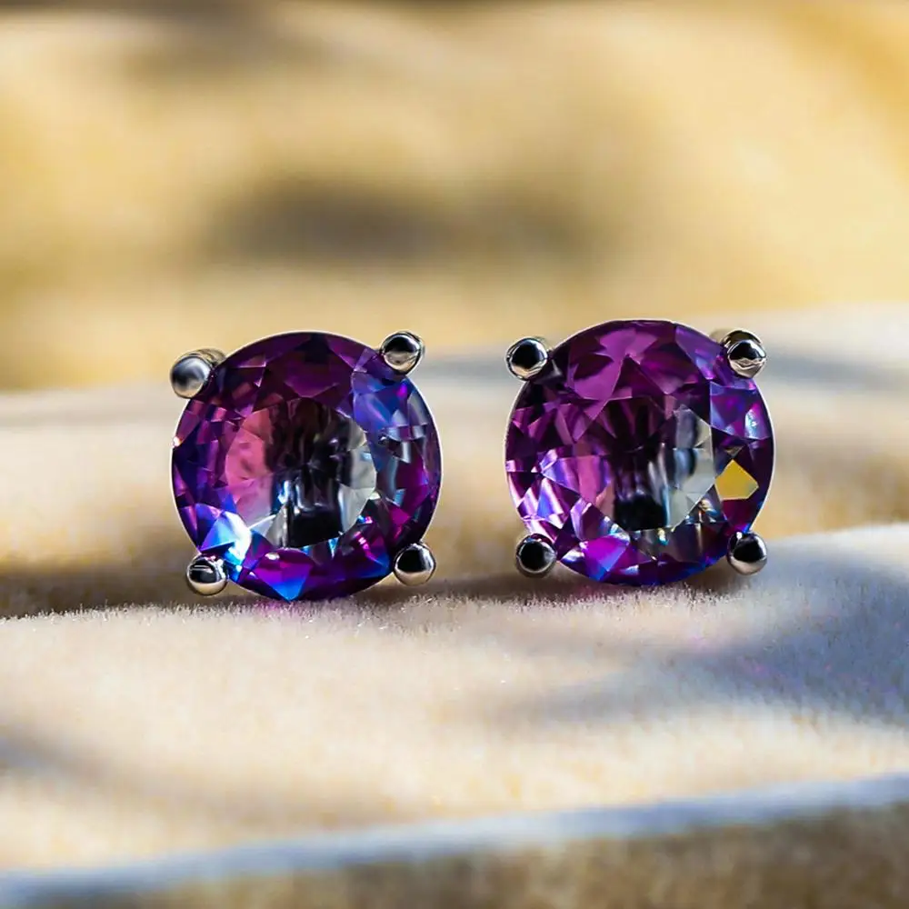 Purple PInk Роскошные женские синие зеленые радужные круглые серьги винтажные стерлингового серебра 925 Свадебные Ювелирные Кристаллы серьги с цирконием - Окраска металла: Purple PInk