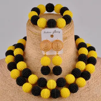 

black and yellow african beads jewelry set simulated pearl costume necklace nigerian wedding jewelry sets FZZ98