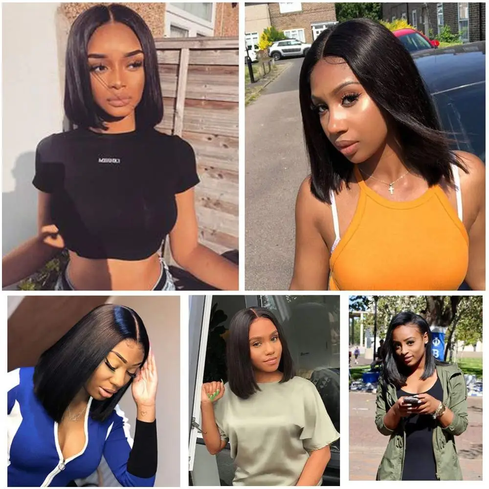 Liddy 13*4 Straight Short Bob Wigs Malaysian Lace Front Human Hair Wigs 100% Human Hair Wigs Natural Color Non-remy Wigs