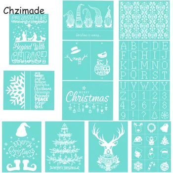 

Chzimade 6/7/11Pcs Merry Christmas Self-Adhesive Silk Screen Printing Stencil Mesh Transfers For Fabric Diy Sewing Accessories