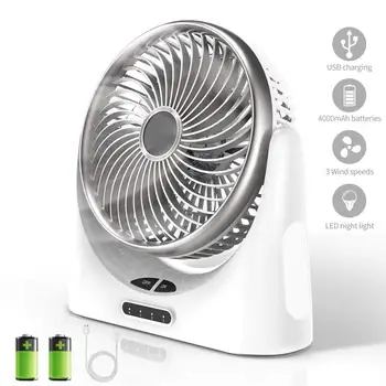 

Rotary USB Rechargeable 3 Wind Speeds Quiet Mini Table Fan with LED Night Light Air Cooler Fan Mini Desktop Air Conditioner