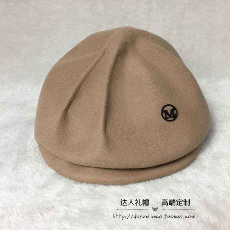 Индивидуальная шапка из шерсти, береты с двойным черным металлическим логотипом, женская шапка