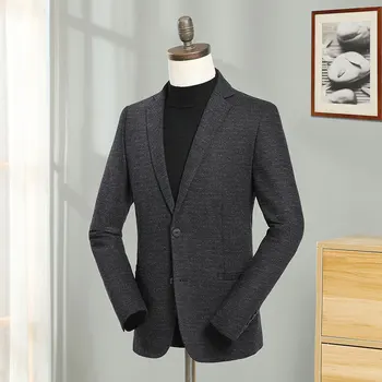 

2019 Autumn Winter Men Blazers Grey Full Sleeve Wool Cotton Blazer Jacket Smart Casual Male Suit Fashion City Regular Coats