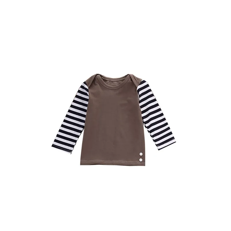 

Toddlers Clothing Brown Round Collar T-shirt with Black and White Striped Long-Sleeves for Baby Boy Girl 3-18 Months
