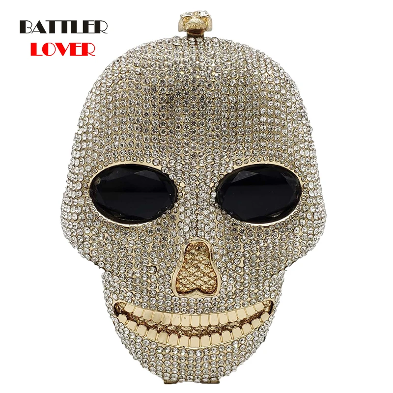 Bags for Women 2020 Fashion 3D Skull Face Shape Women Evening Handbags and Purses Party Cocktail Ladies Crystail Clutch Bag