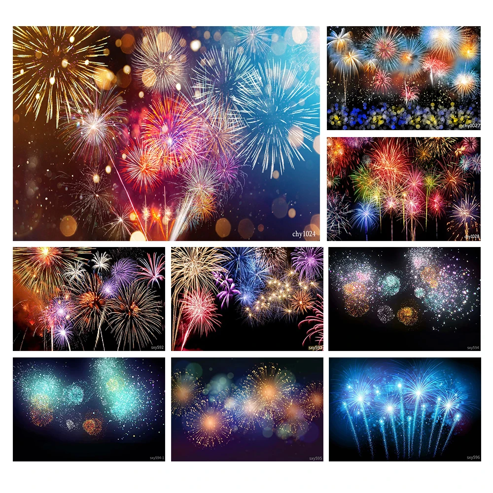 

LEVOO Happy New Year Backdrop Gorgeous Fireworks Celebration Party Decor Photography Background Photo Studio Vinyl Photophone