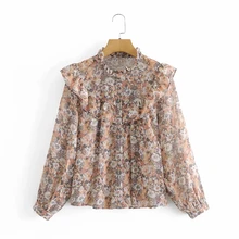 

Women Cascading Ruffle Floral Printing Chiffon Shirts Vintage Female Long Sleeve Blouses Casual Lady Loose Tops Blusas S8295