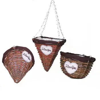 

Hand Rattan Weaving Convenient Creative Flower Pot Bonsai Basket Garden Chain Hanging Pot Planters Basket Office Home Decor