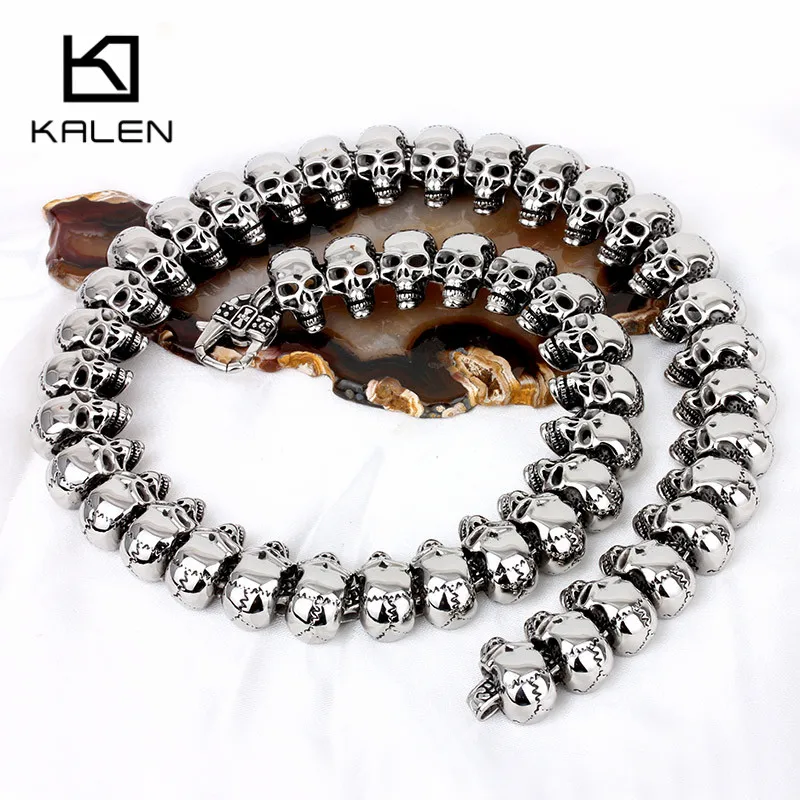 

Punk Exaggerate Men's Statement Necklaces Rock 316 Stainless Steel Skull Charm 64CM Long Necklace Cool Biker Pub Accessory