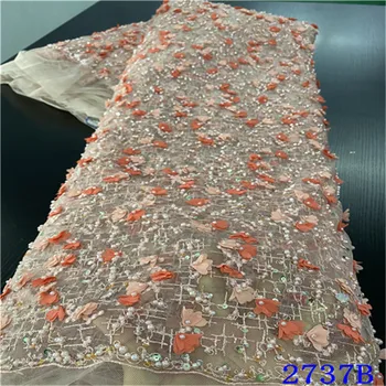 

New Arrivals French Tulle Lace Bridal Material 3D High Quality Green Applique Lace Fabric With Beads Nigerian Laces NA2737B-2