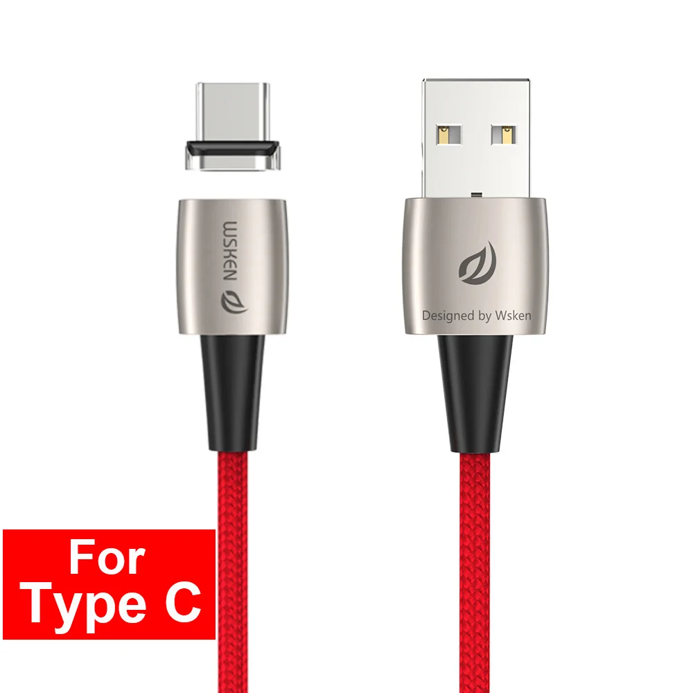 Магнитный кабель Wsken для Apple, светильник, IPhone, usb type-C, шнур для быстрой зарядки и передачи данных, светодиодный светильник для samsung, huawei, Xiaomi, USBC - Цвет: Red for Type C