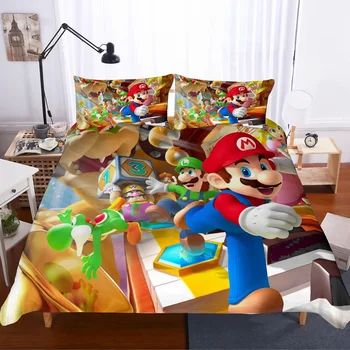 

Super Mario Bedding Set Cartoon Character Microfiber Quilt Cover 2/3 Pillowcase AU/EU/US Bed Sheet Set