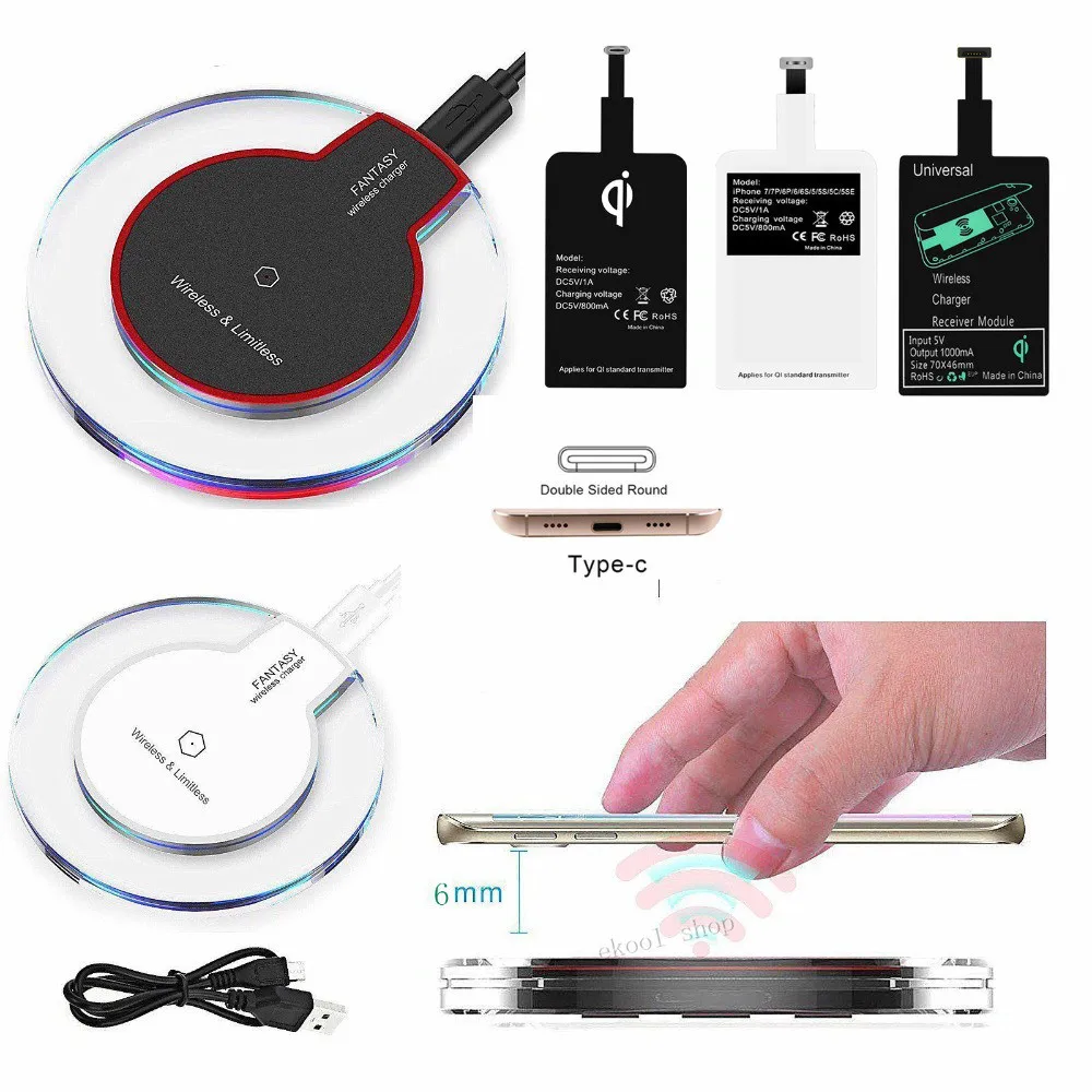 

Wireless Charger Universal Android and Letv type-c for iPhone+Receiver Adapter Charging Induction for Samsung Huawei Xiaomi