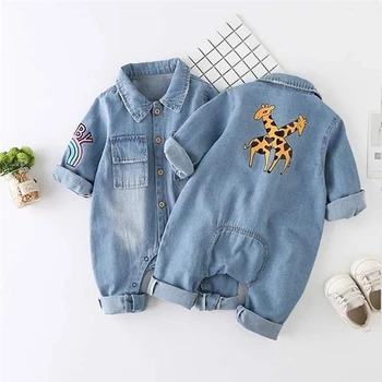 

Toddler Baby Boy Kid Giraffe Denim Fabric Romper Autumn Winter Outfit Clothes