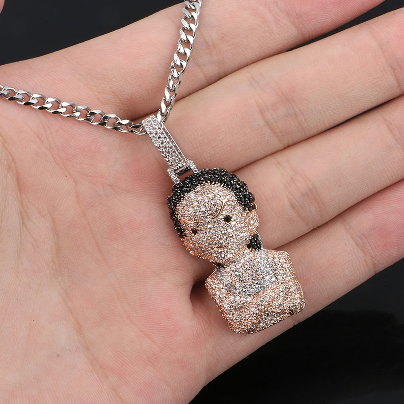 Iced Out Хрустальная подвеска Boondocks для мужчин и женщин хип хоп ожерелье с розой Chian теннисная цепочка модные ювелирные изделия с подарочной коробкой