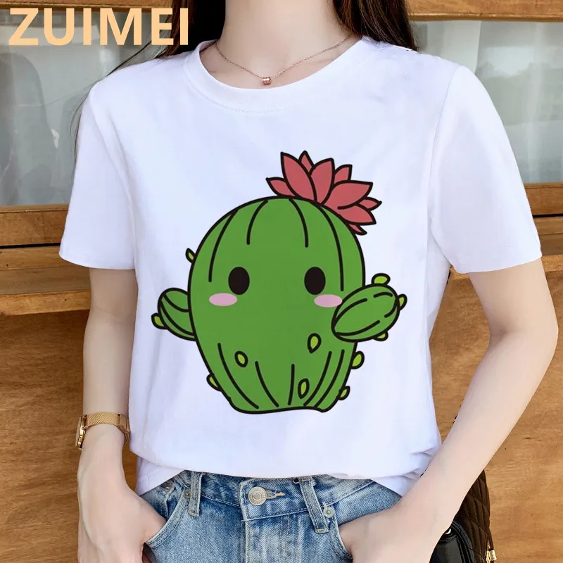 Camiseta mujer manga corta estampado en verdes en plantas