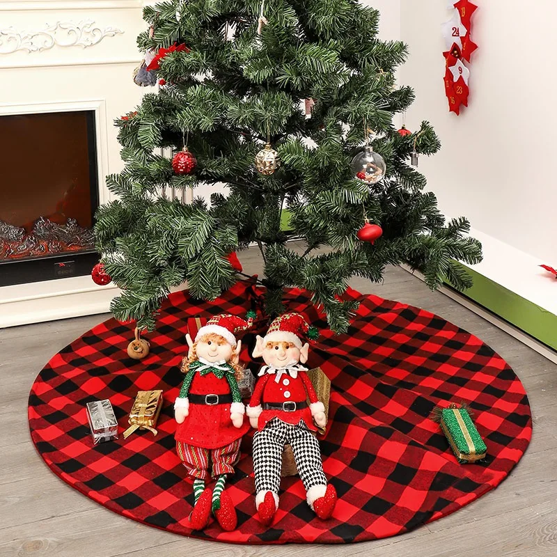 

2019 New 47.2-Inch Large Sized Christmas Tree Skirt Red And Black Lattice Design Xmas Tree Apron Holiday Decorations