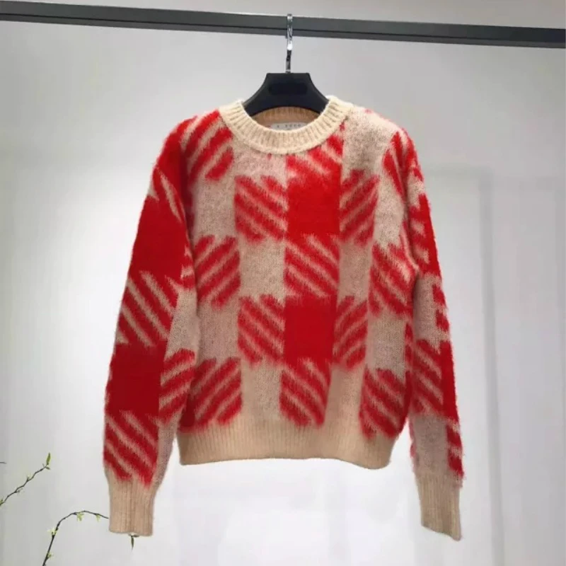 Мохеровый кардиган свитер в полоску повседневный Свободный из мохера с длинными