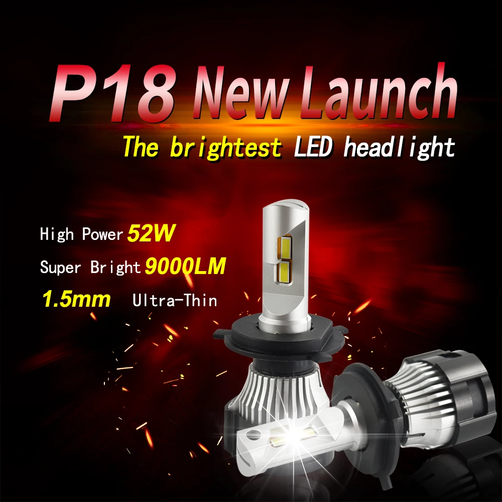1 Set H7 P18 LED Headlight Super Bright H4 H8 H9 H11 9005 9006 HB3/HB4 9012 HIR2 Cutting Line Focus Beam Turbo Fan 104W 18000LM