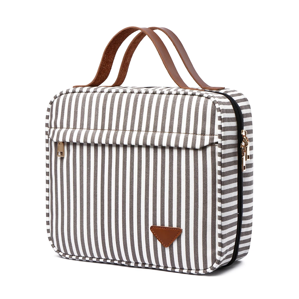 Stripe Cosmetic Bag Waterproof Two-Tiered Women Travel Bag