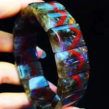 

Certificate Natural Cacoxenite Auralite 23 Purple Red Bracelet Women Men Rectangle Beads Gold Rutilated Quartz 17.8x12.6mm AAAAA