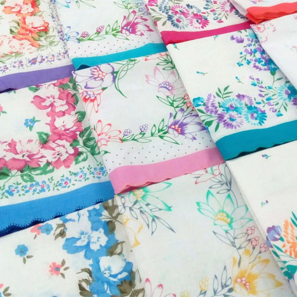 12pcs Womens cotton floral handkerchief Vintage Floral Print lady Handkerchief Pocket Hanky Bulk Set
